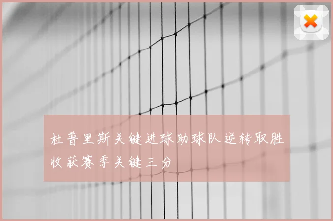 杜普里斯关键进球助球队逆转取胜收获赛季关键三分